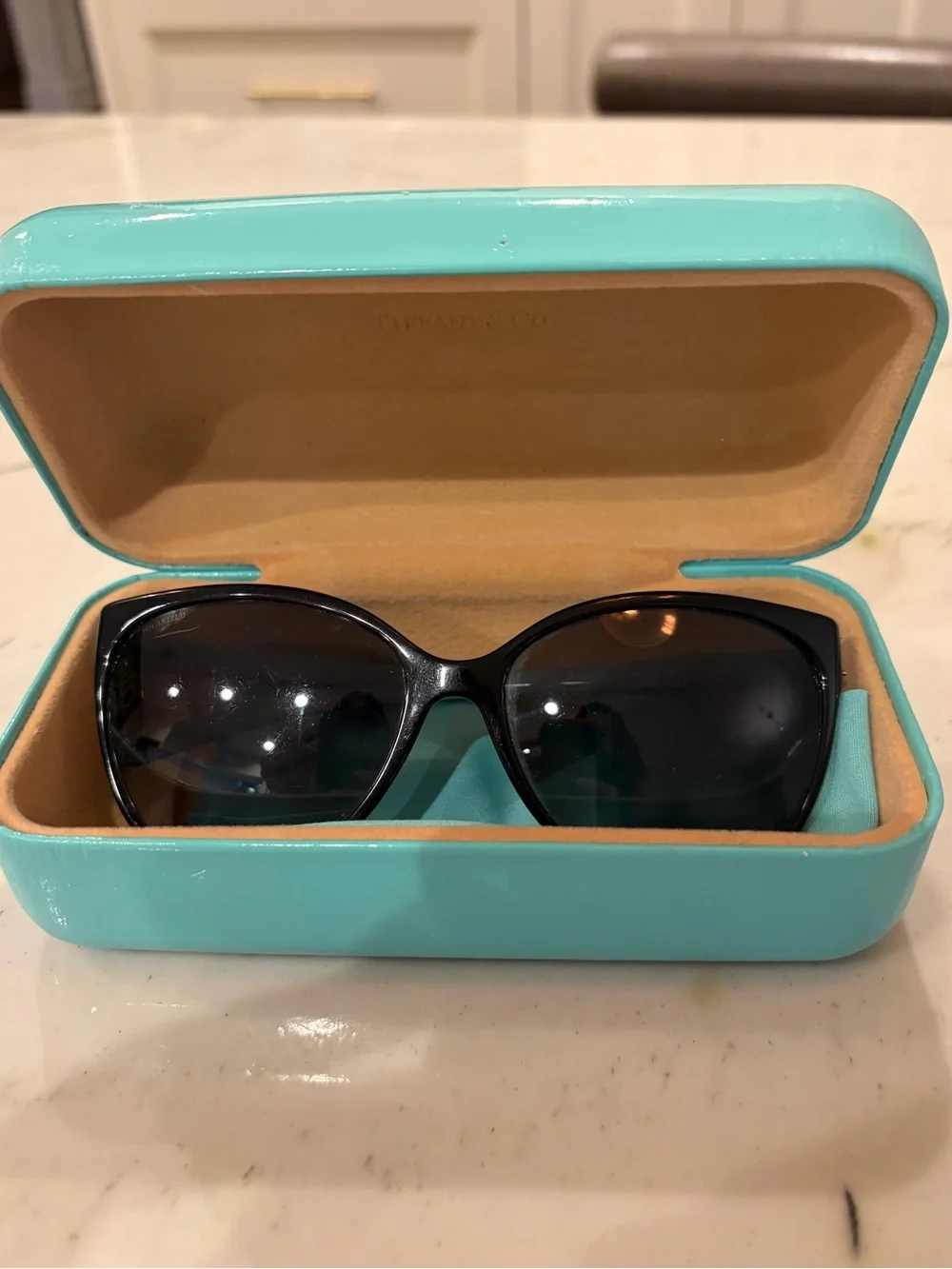 Tiffany & Co. Women’s Black Oversized Cat Eye Sunglasses with Tiffany Blue Case